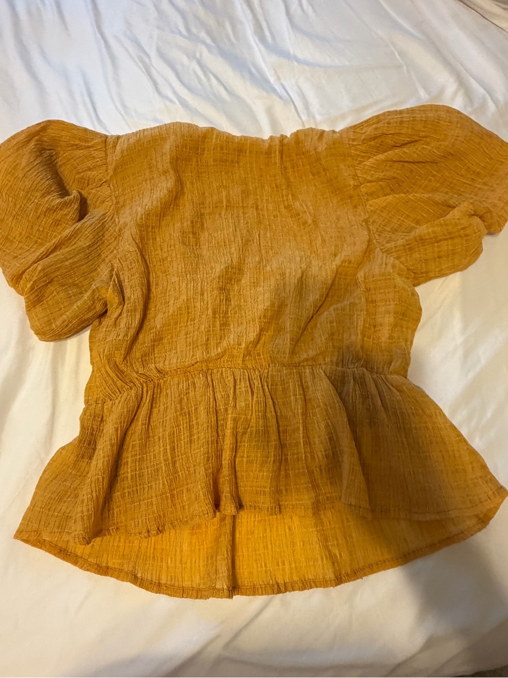 Astr Textured Mustard Puff Sleeve Peplum Blouse- tag fell off. New - Picture 2 of 6